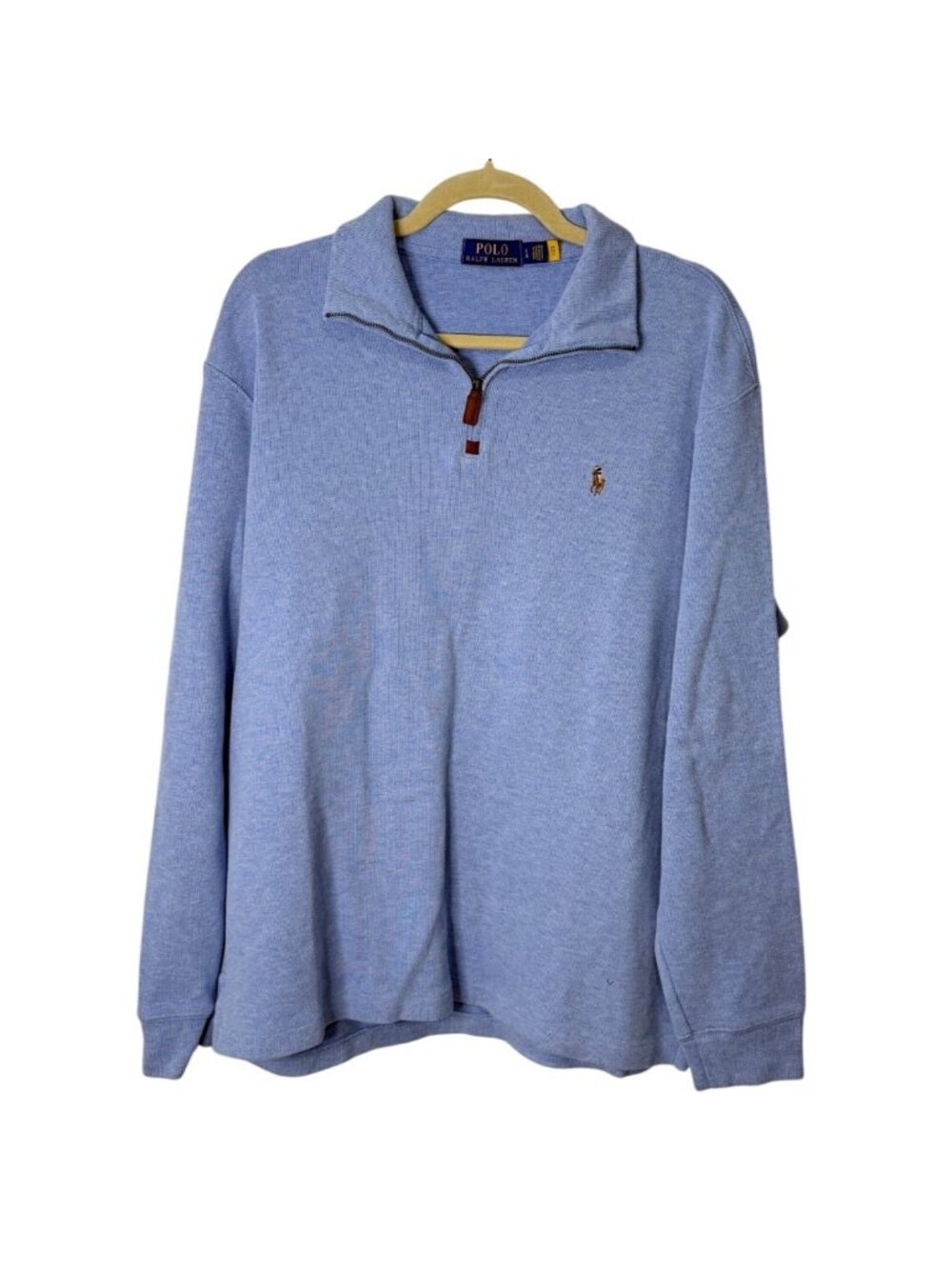 Polo Ralph Lauren Mens Size L Blue Quarter-Zip Pullover Pony 100% Cotton Sweater